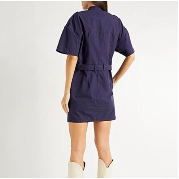 Isabel Marant Etoile Rodwell Mini Dress Faded Night Belted Waist High Neck FR 34 - Picture 3 of 11